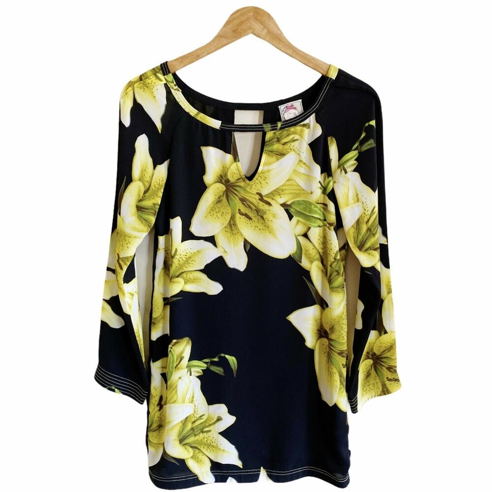 YOANA BARASCHI Black Lilies Flower Tunic Blouse XS